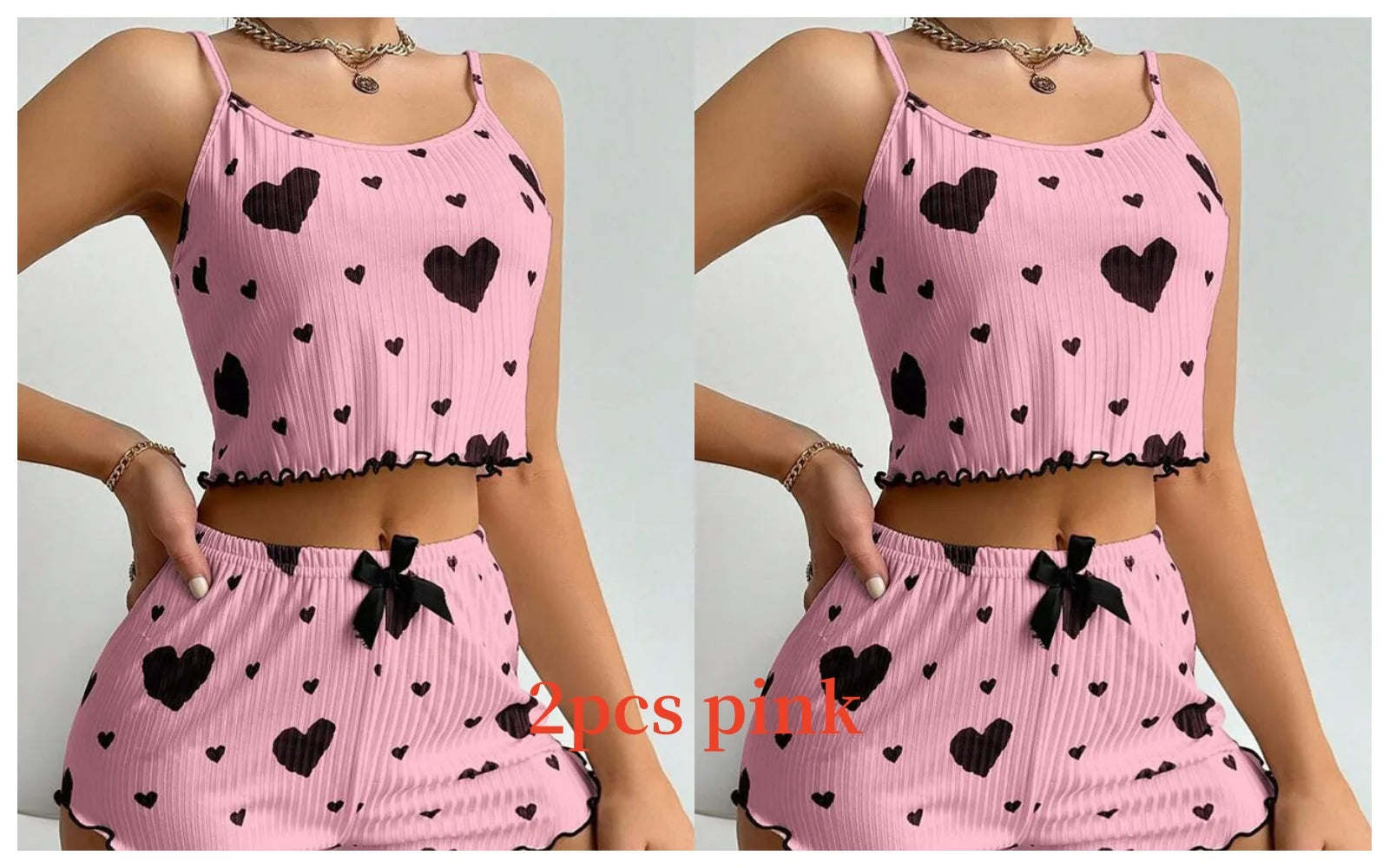 Women's Pajamas Set Sleepwear 2 PCS Short Tank Tops And Shorts S M L White Ventilate Soft Casual Love Printing - Smarsty