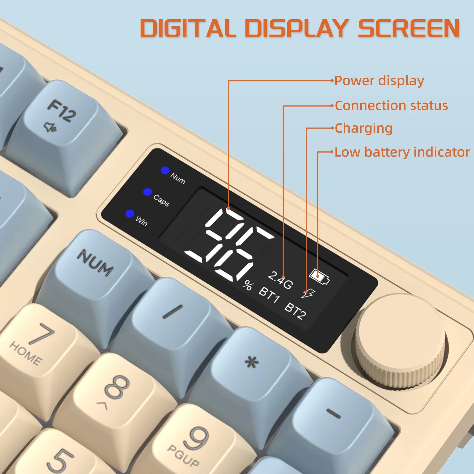 Wireless Gaming Keyboard With Display Screen And Knob