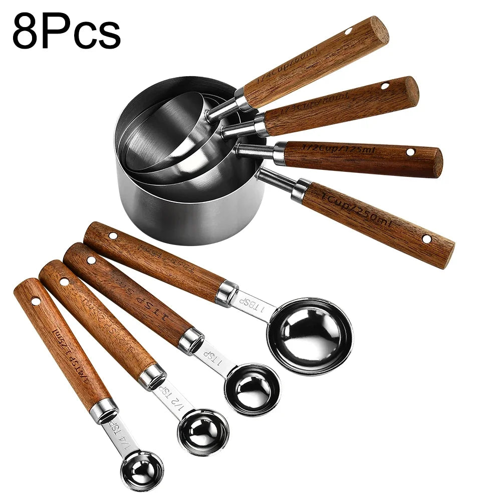 Gold Wooden Handle Stainless Steel Measuring Cups Set - Smarsty