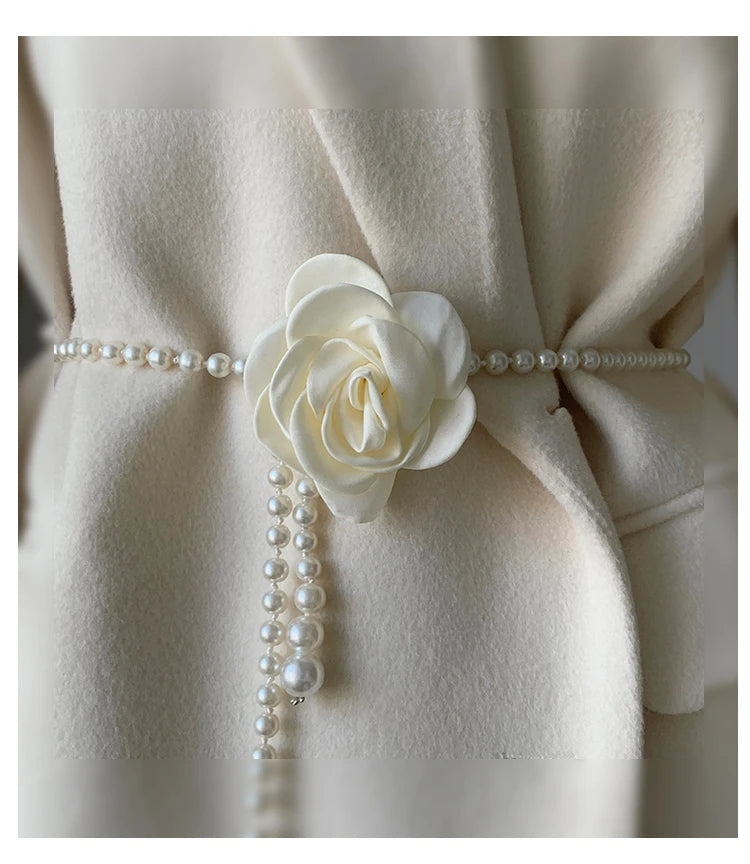 Pearl Waist Belt for Women Elegant Camellia Design - Smarsty