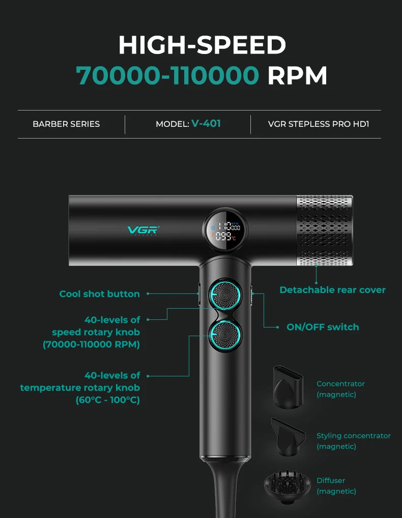Professional VGR Hair Dryer with Hot and Cold Settings - Smarsty