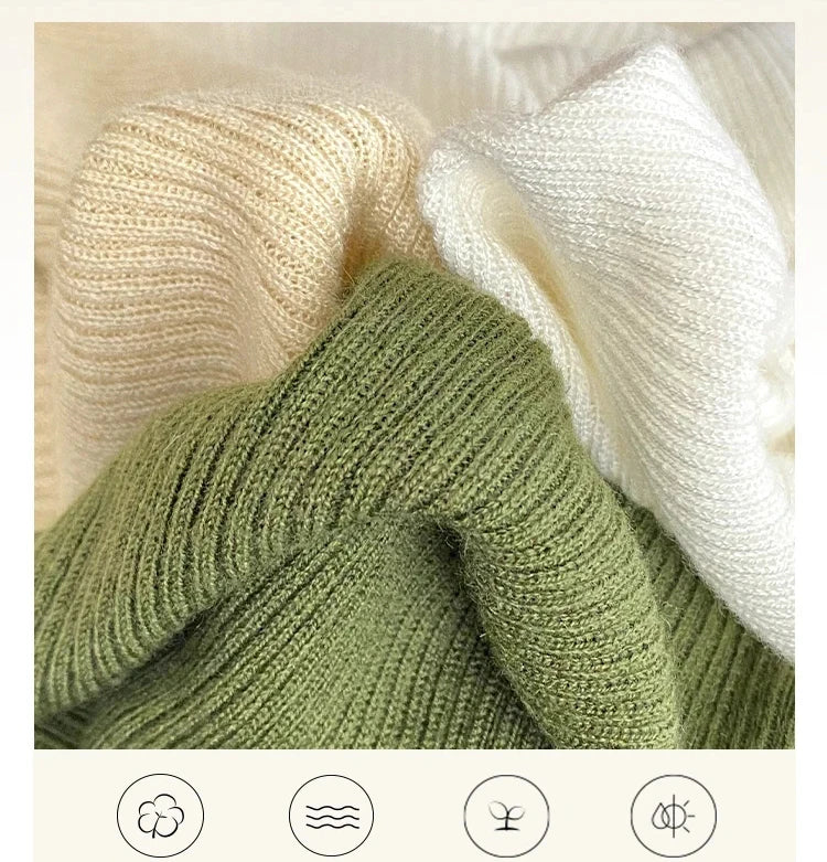 Autumn Winter Mock Neck Women Sweater Vintage Basic Solid Knitted Korean Tops Casual Slim Pullover Sweaters Simple Chic Jumpers - Smarsty