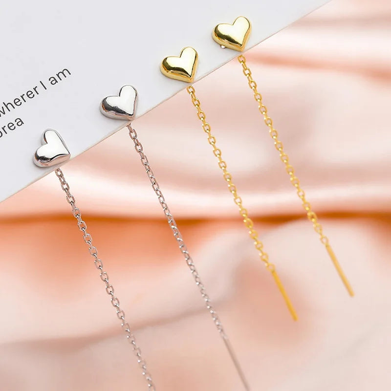 Gold Heart Tassel Earrings for Women in Korean Fashion Style - Smarsty
