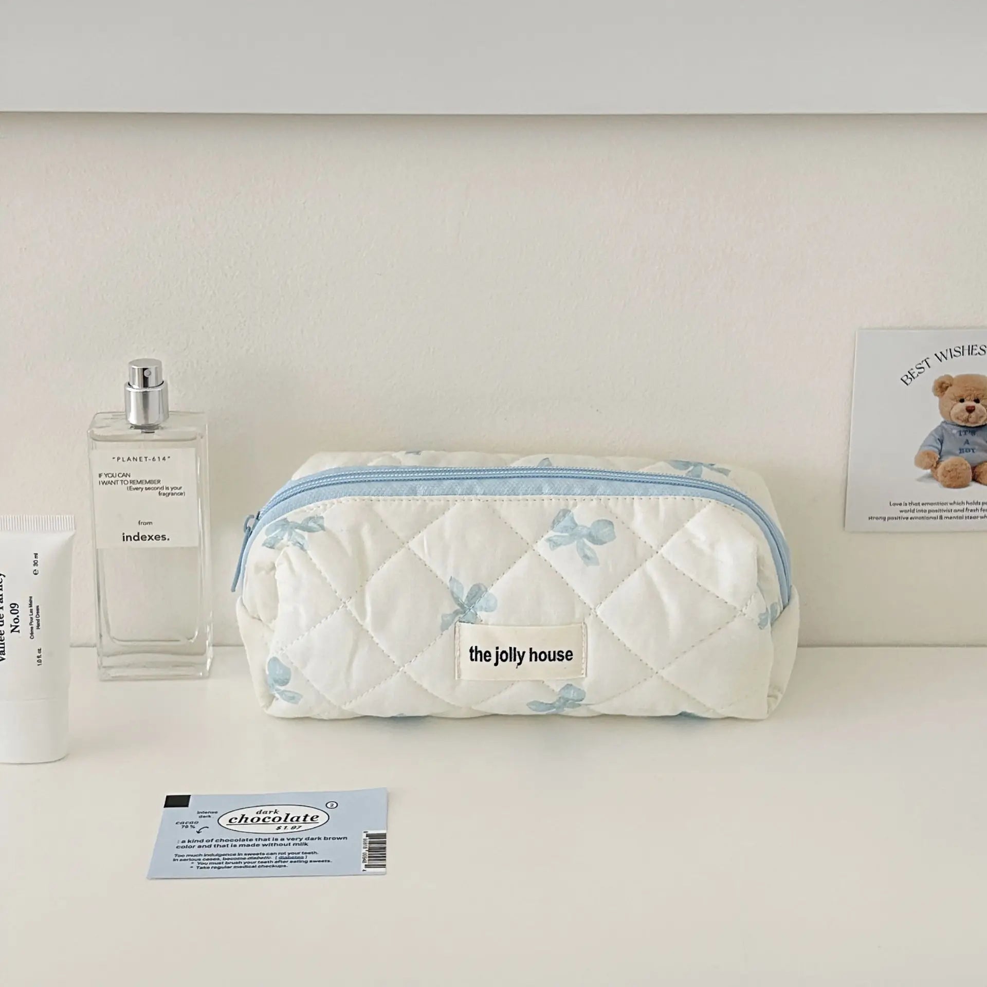 Bow Print Makeup Bag Large Capacity Travel Cosmetic Case - Smarsty