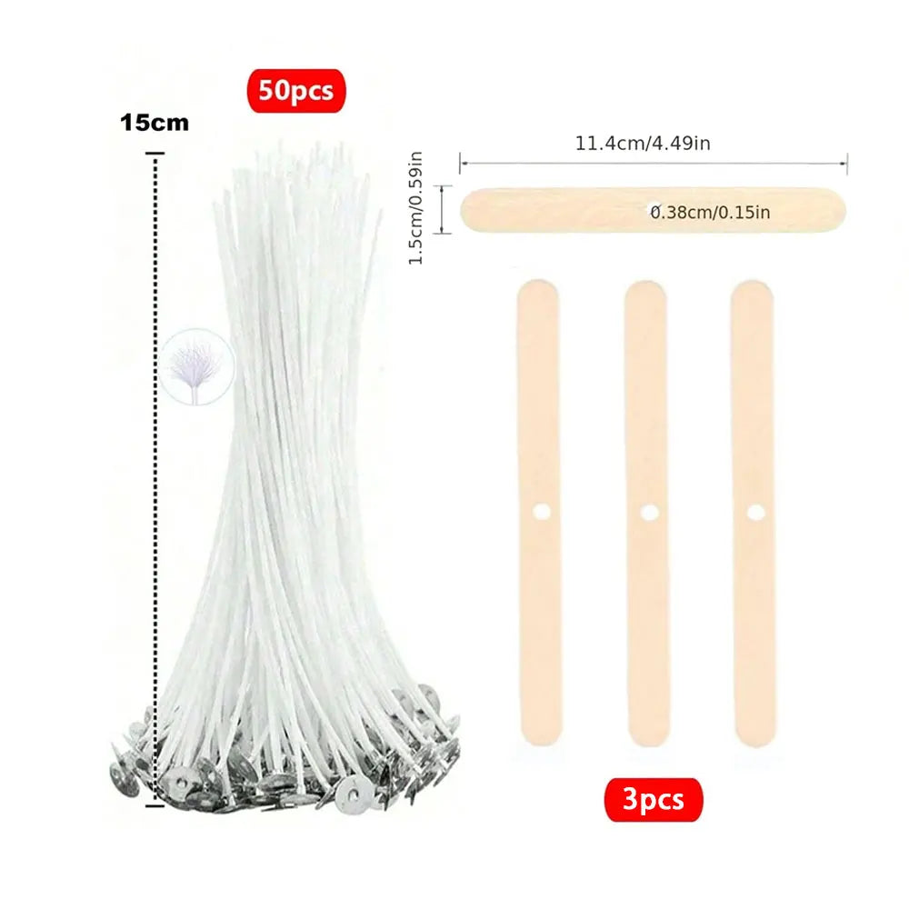 53pcs Candle Wicks Holder Waxed Cotton Candle Wicks Set with Stand Original Smokeless Candle Wicks Soy Oil Wax Core Woven Making - Smarsty