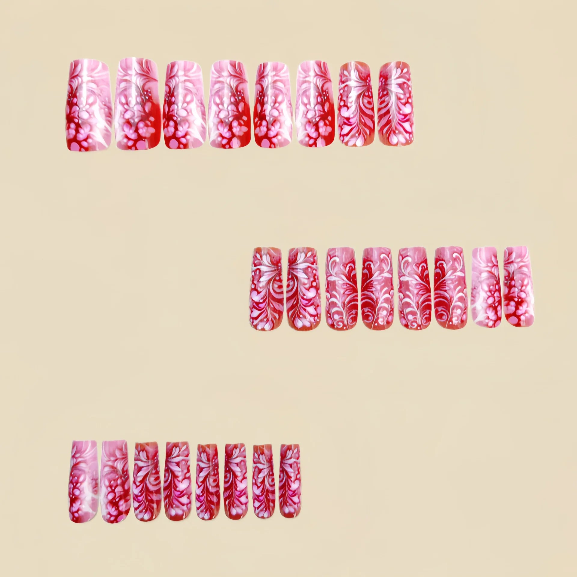 24 Piece Set Medium Long Press On Nails with Floral Design - Smarsty