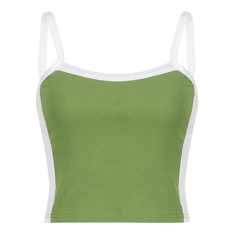 Sleeveless Knitted Crop Tops Green Sexy Basic Patchwork 2023 Summer Casual Cami Backless Y2k Vintage Tank Top Women - Smarsty