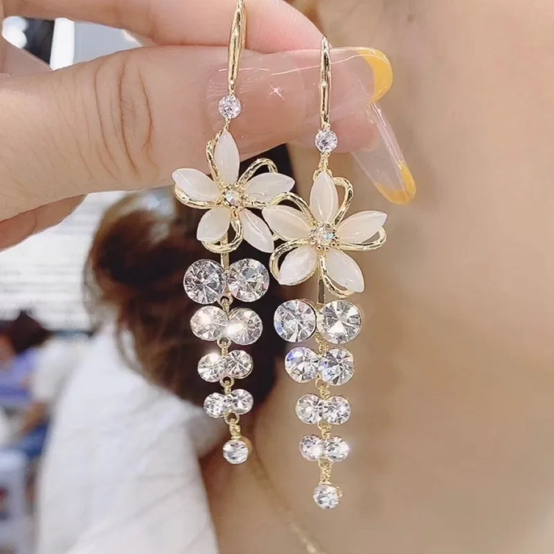 Luxury Crystal Flower Drop Earrings for Women Wedding Gift - Smarsty