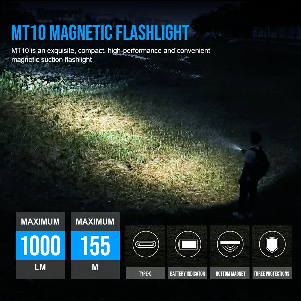 Trustfire MT10 Rechargeable LED EDC Flashlight 1000 Lumens Type USB C Charging Torch Mini 16340 Light MVB Optics with Magnet Lan