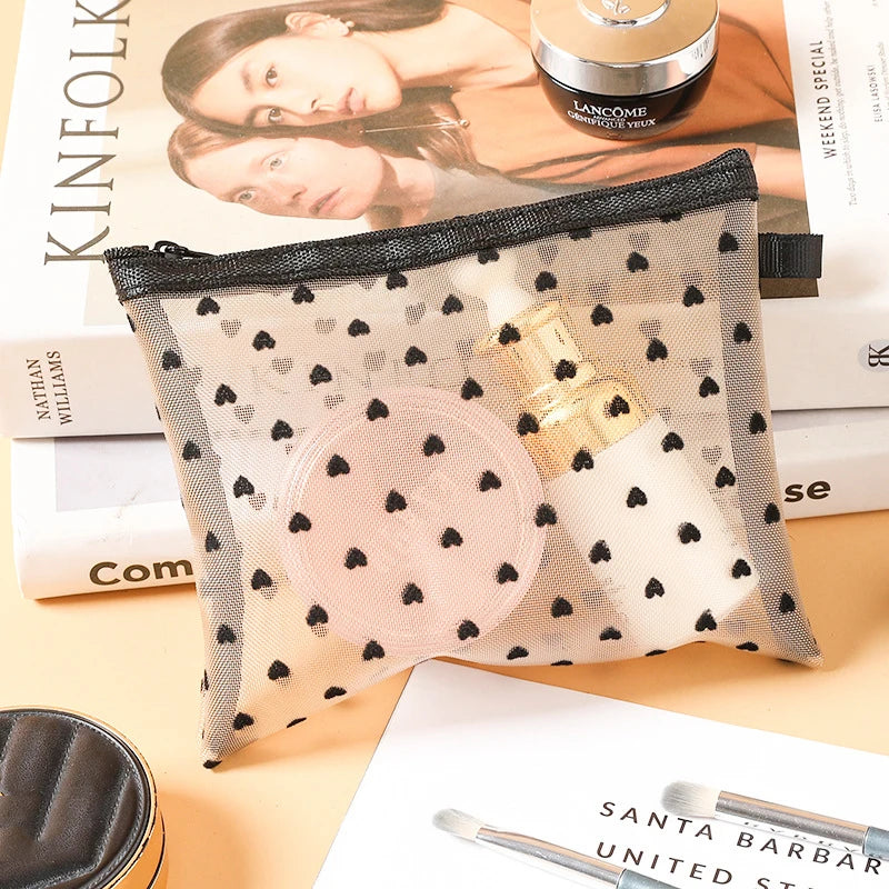 Mini Clear Heart Makeup Bag Portable Cosmetic Storage Pouch - Smarsty