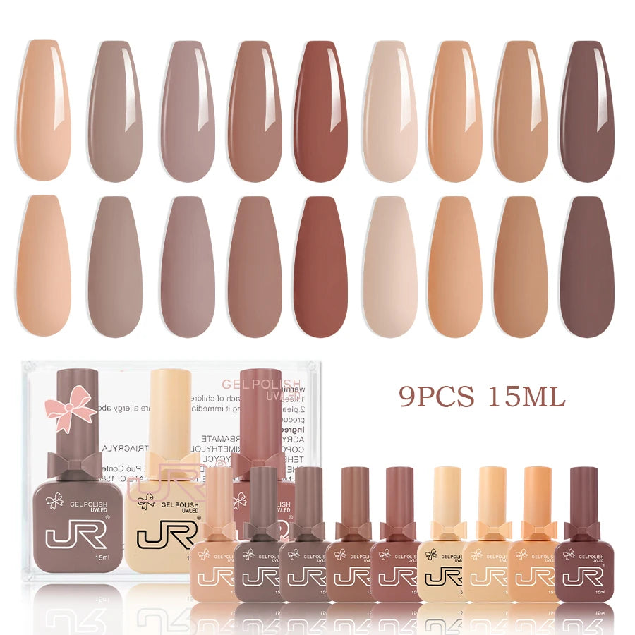 JR 9PCS Gel Nail Polish Set for Home DIY - Smarsty