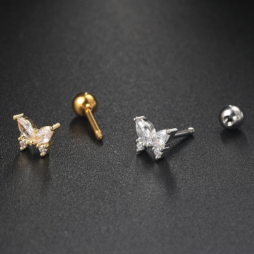 Cartilage Stud Earrings Cubic Zirconia Screw Back Lightweight - Smarsty