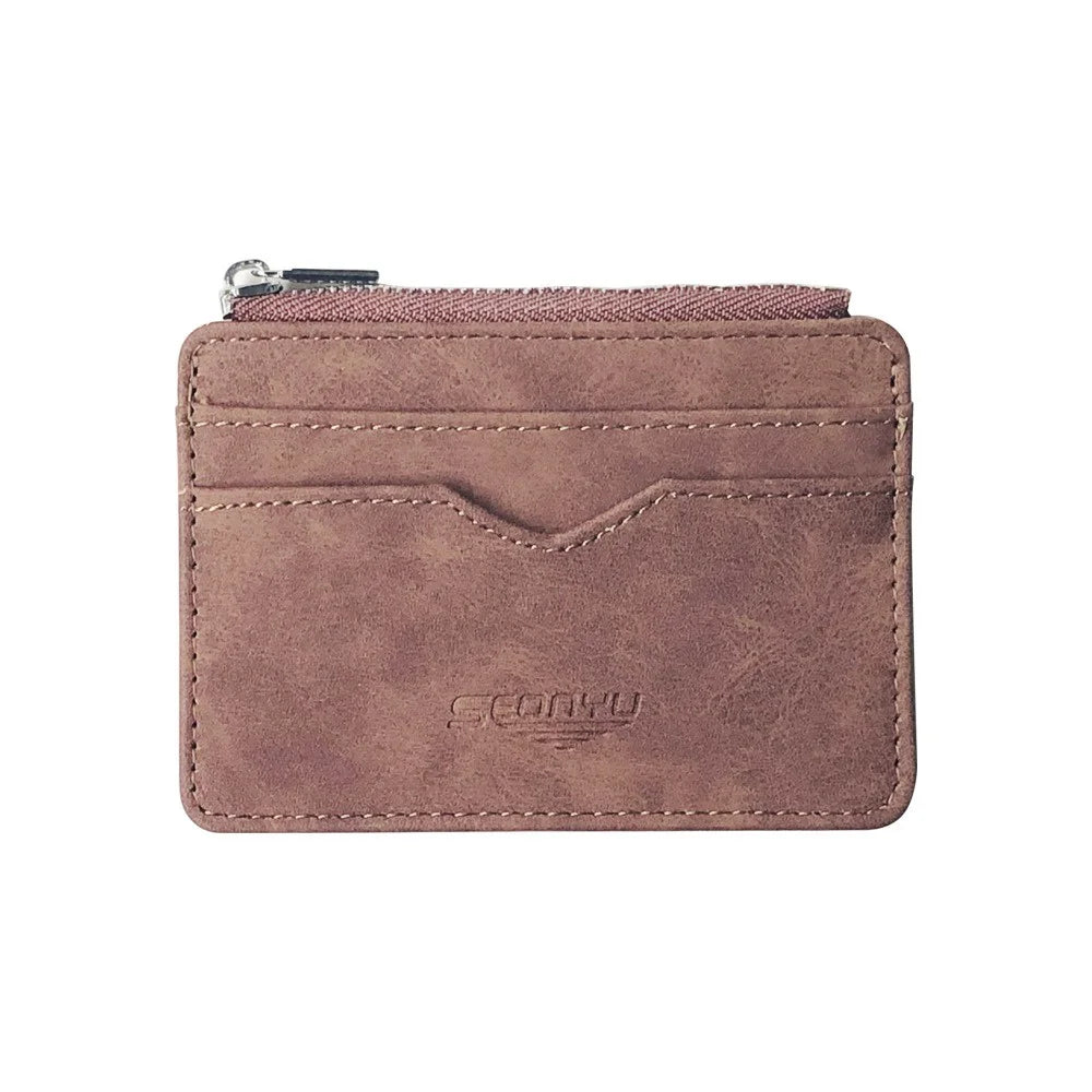 Short Matte Leather Card Wallet - Retro Multi-card Holder with Frosted Fabric, Zipper Bag for Money, New Minimalist Purse