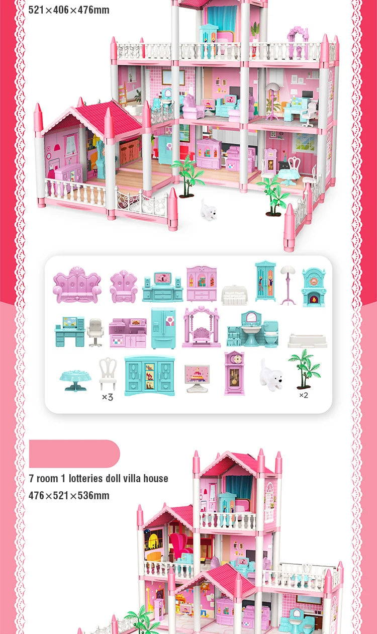 Girl Doll House Toy Children Pretend Play Dollhouse Villa Patchwork Dream Furniture Home Doll House for Kids Christmas Toy Gifts by Smarsty