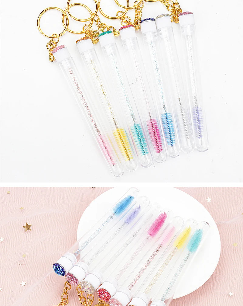 10 Pcs Tube Eyelash Brushes with Gold Keychain Convenience - Smarsty
