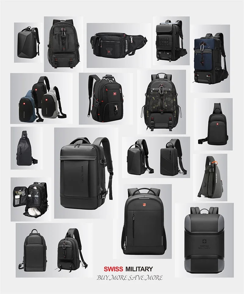 SWISS MILITARY Fashion Travel Multifunction Large Capacity Male Bag Usb Charging Waterproof 23 inch Laptop Backpack Men Mochila - Smarsty
