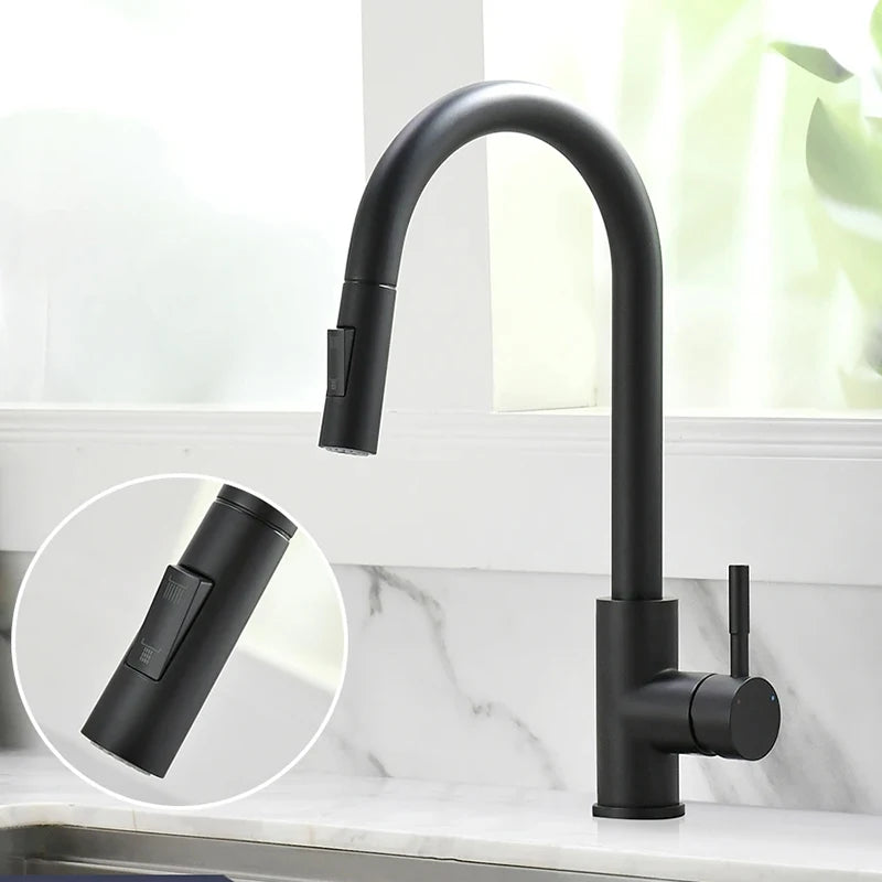 Stainless Steel Pull-Out Kitchen Faucet with Hot and Cold Water - Smarsty