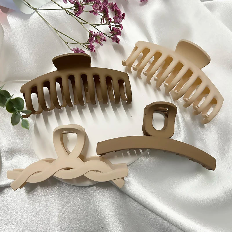 Korean Coffee Beige Acrylic Geometric Hair Claw Clip Large - Smarsty
