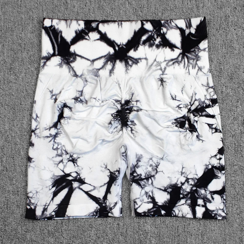 Tie-Dye Yoga Shorts for Women High Elastic Gym Shorts Push Up Sports Shorts Running Workout Fitness Women Short Sports Leggings - Smarsty