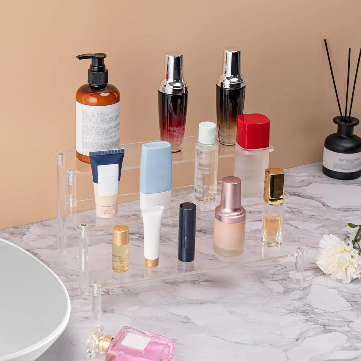 1pc,Multilayer acrylic transparent display rack, desk storage rack, suitable for cosmetics, perfume, dolls, nail polish shelf by Smarsty