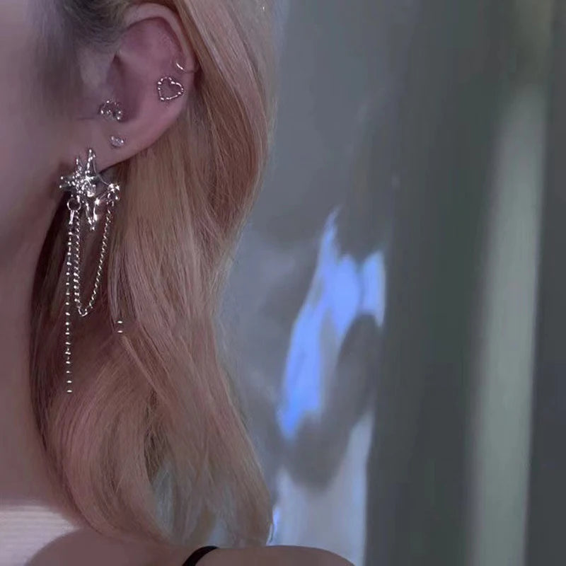 Y2K Pink Heart Star Tassel Earrings for Trendy Kpop Style - Smarsty