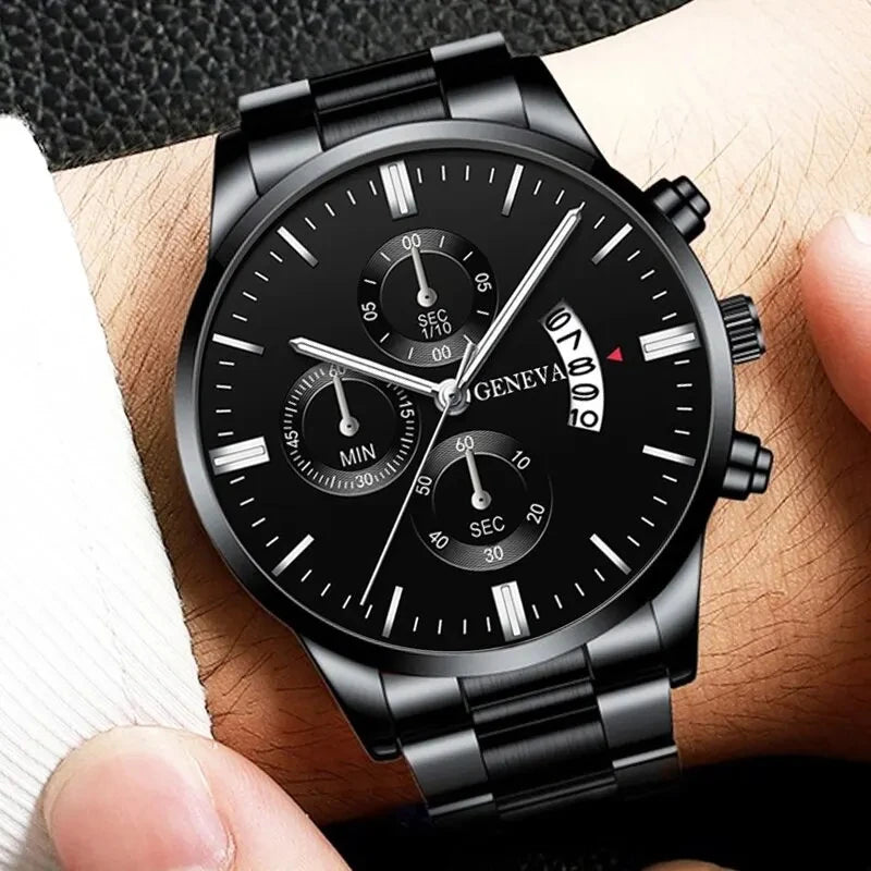 Luxury Black Stainless Steel Quartz Watch for Men - Smarsty
