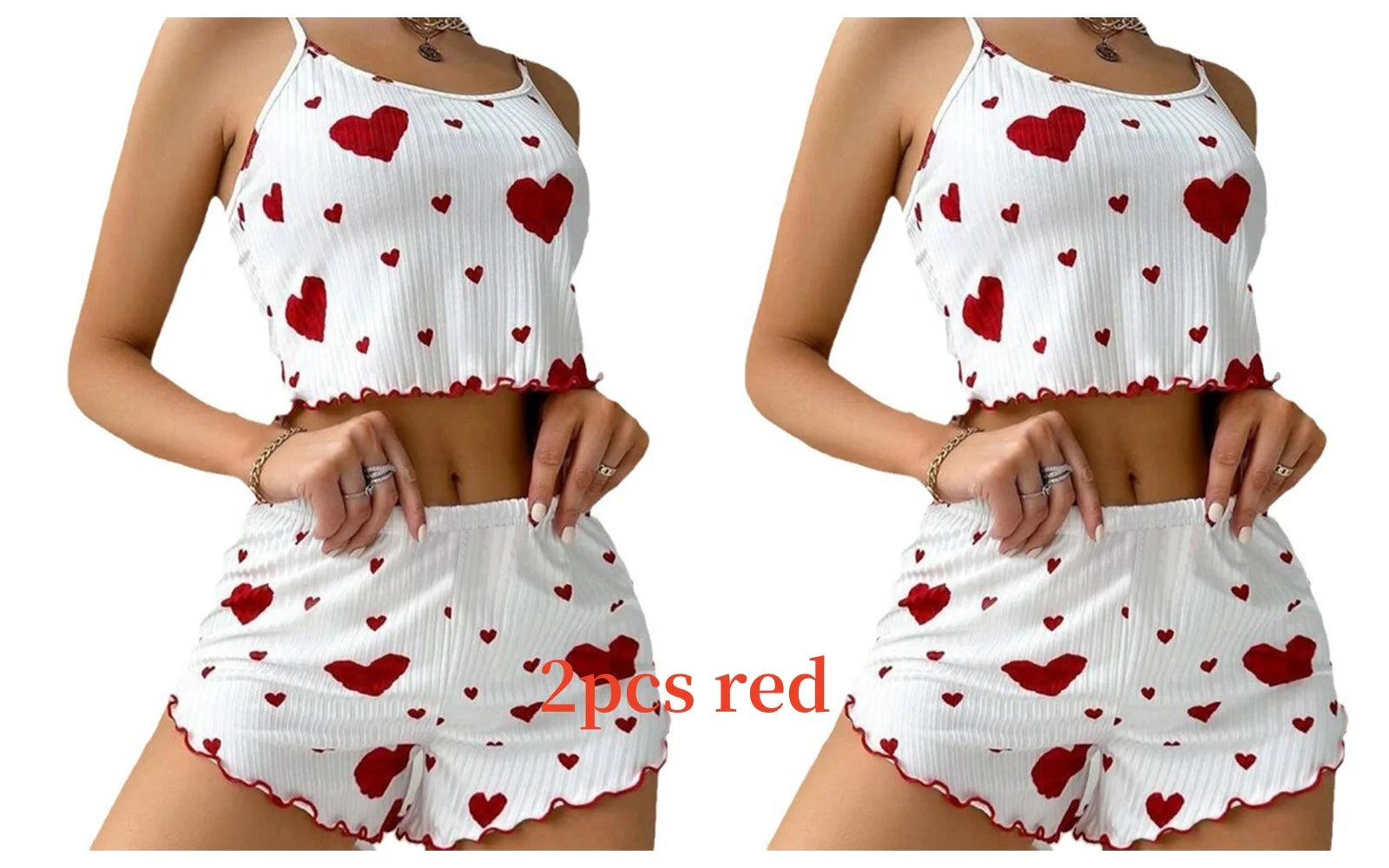 Women's Pajamas Set Sleepwear 2 PCS Short Tank Tops And Shorts S M L White Ventilate Soft Casual Love Printing - Smarsty