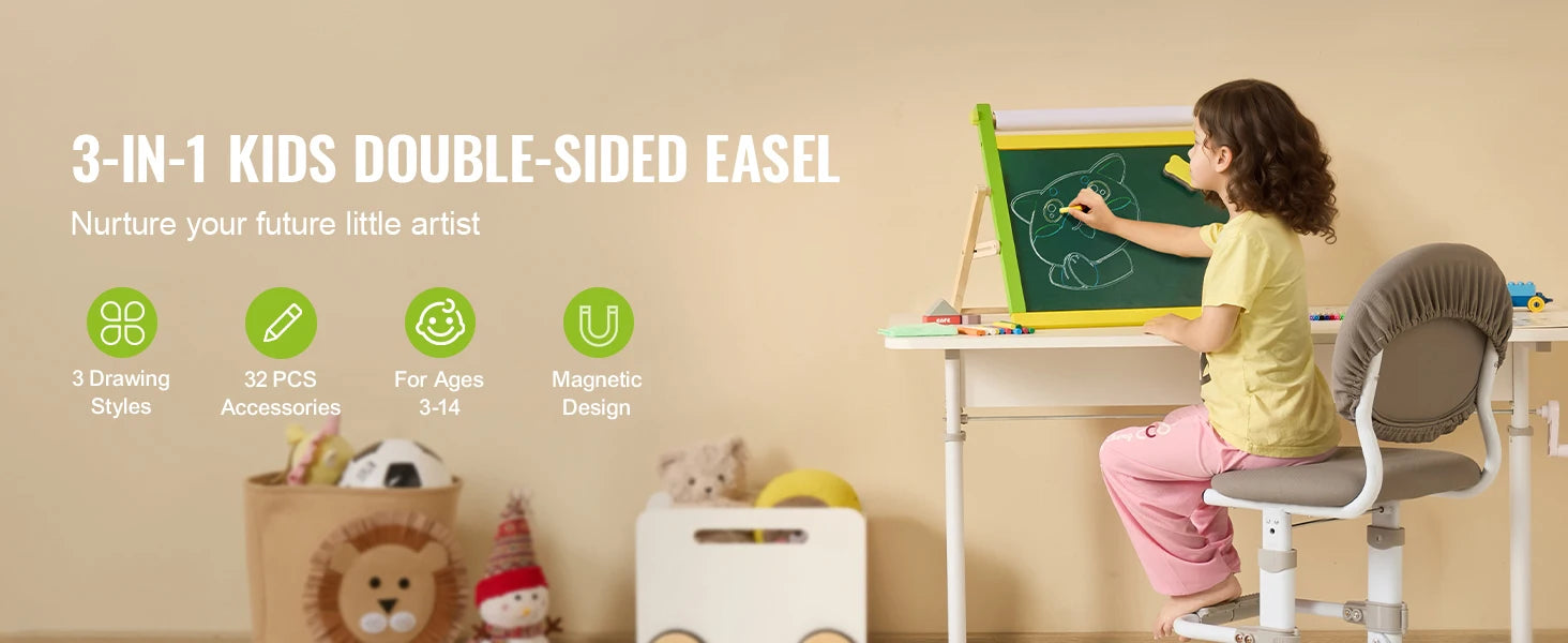 SucceBuy Tabletop Children Magnetic Drawing Board 3-in-1 Double-Sided Kids Art Easel with Painting Accessories for Girls Toy
