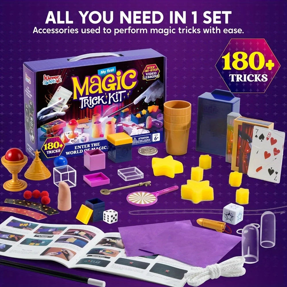 JOYFY 180+ Magic Set Kids Magic Trick Kit Amazing Magician Toy with Step-by-Step Video Lessons for Kids Easy Tricks