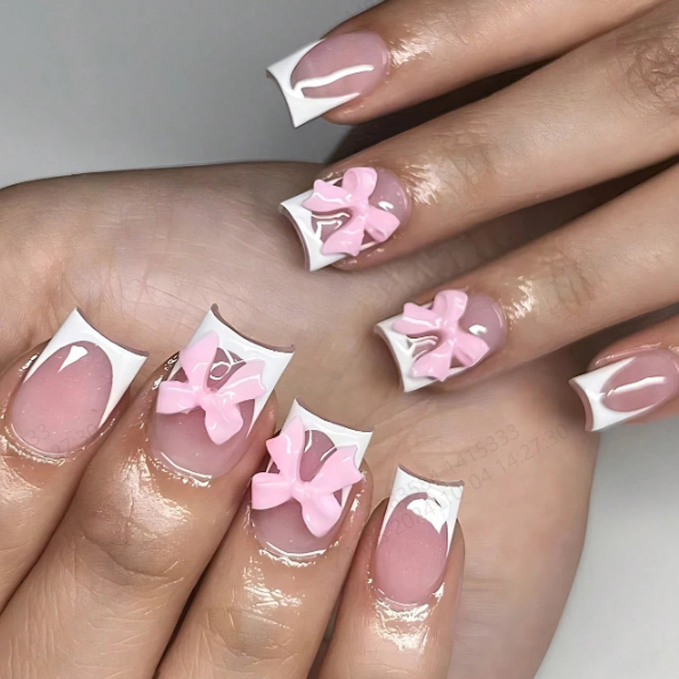 Pink Bowknot Stiletto Press On Nails 24PCS Full Cover - Smarsty