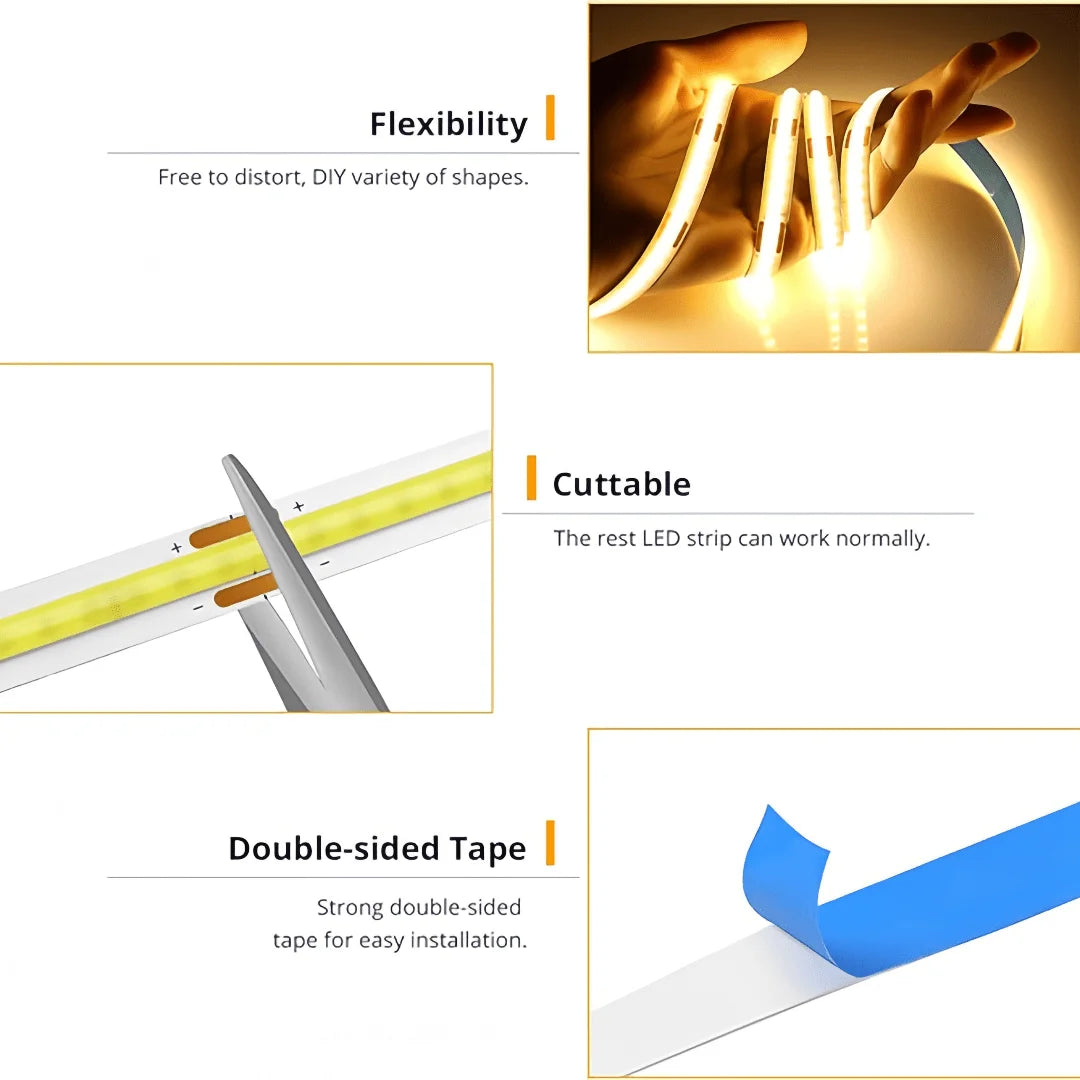 LED COB Light Strip Touch Dimmer Flexible Diode Tape 5V USB Linear Indoor Lighting Lamp Room DIY TV Mirror Backlight Wall Decor - Smarsty