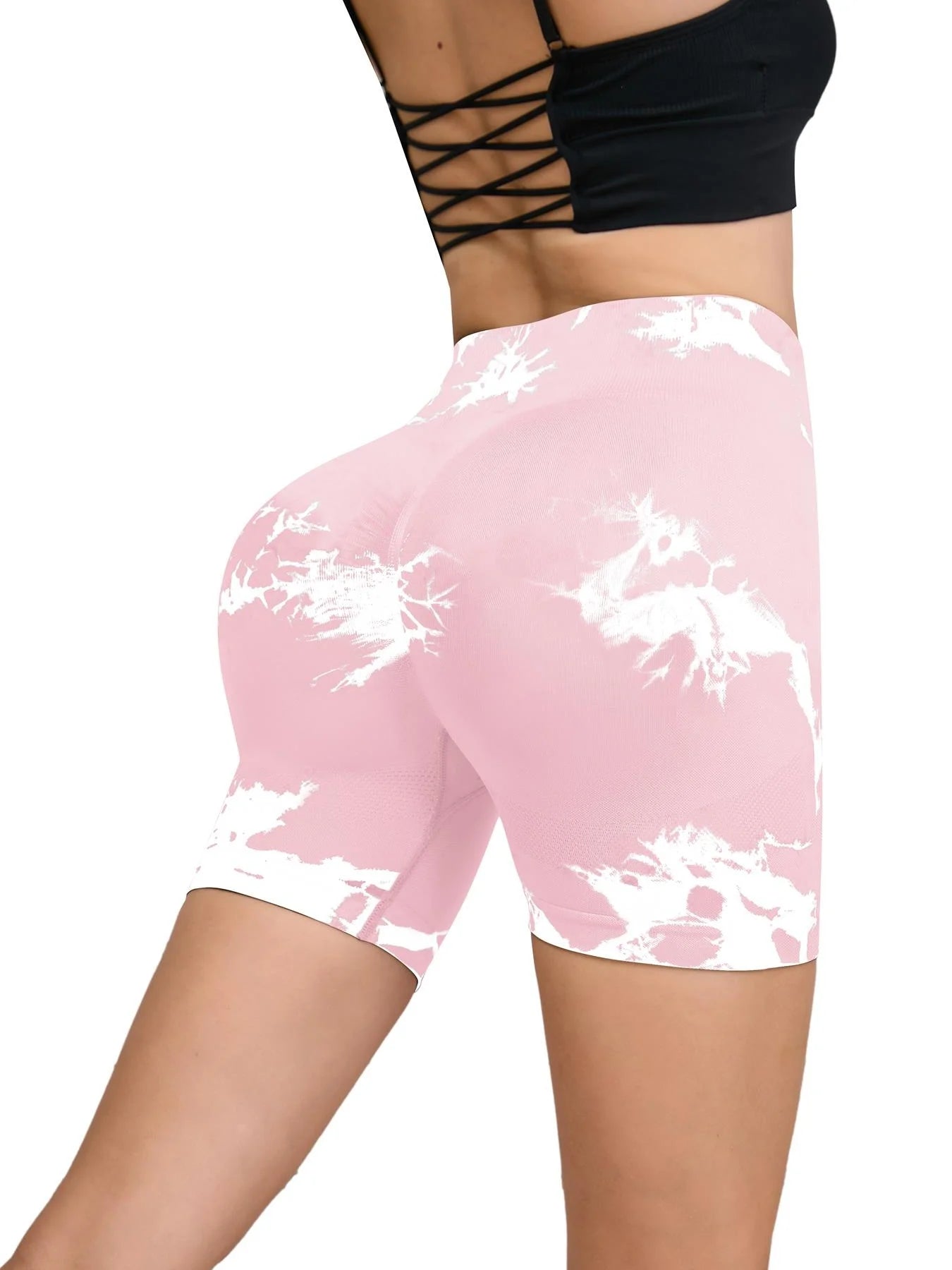 Tie Dyed Seamless Fitness Pants Women's High Waist and Hip Lifting Sports Tight Shorts Running Sexy Peach Fitness Yoga Shorts - Smarsty