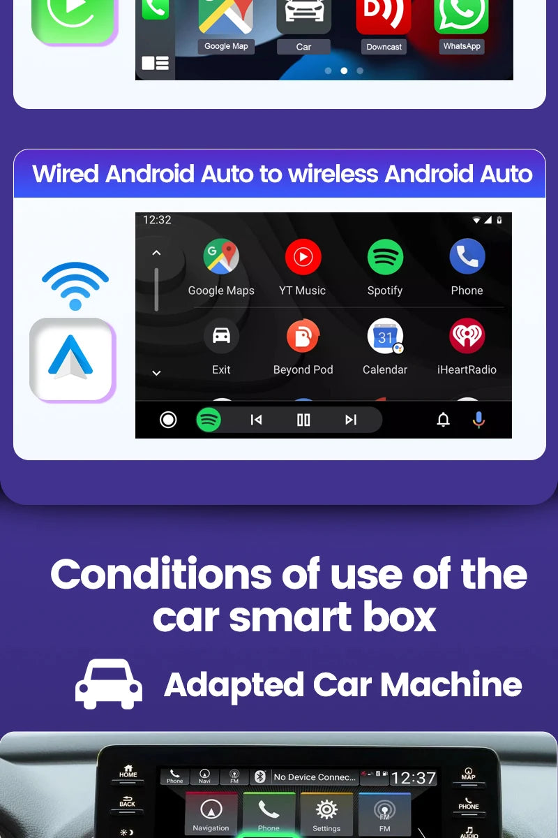Wireless CarPlay Android Auto Box 4 In 1 Car Adapter - Smarsty