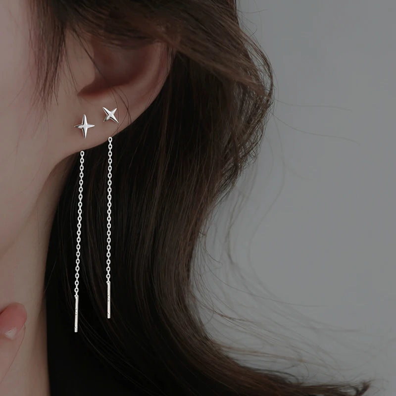 S925 Silver Tassel Drop Earrings for Women with Long Chains - Smarsty