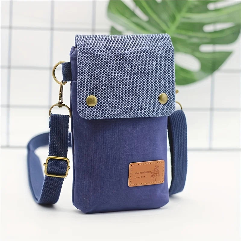 Canvas Crossbody Bag With Cell Phone Pocket And Coin Purse - Smarsty