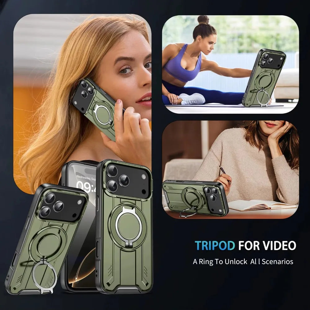 Magnetic Phone Case with 360° Rotate Stand for IPhone 17 16 15 14 13 12 11 Pro Max Plus For Magsafe Wireless Charge Armor