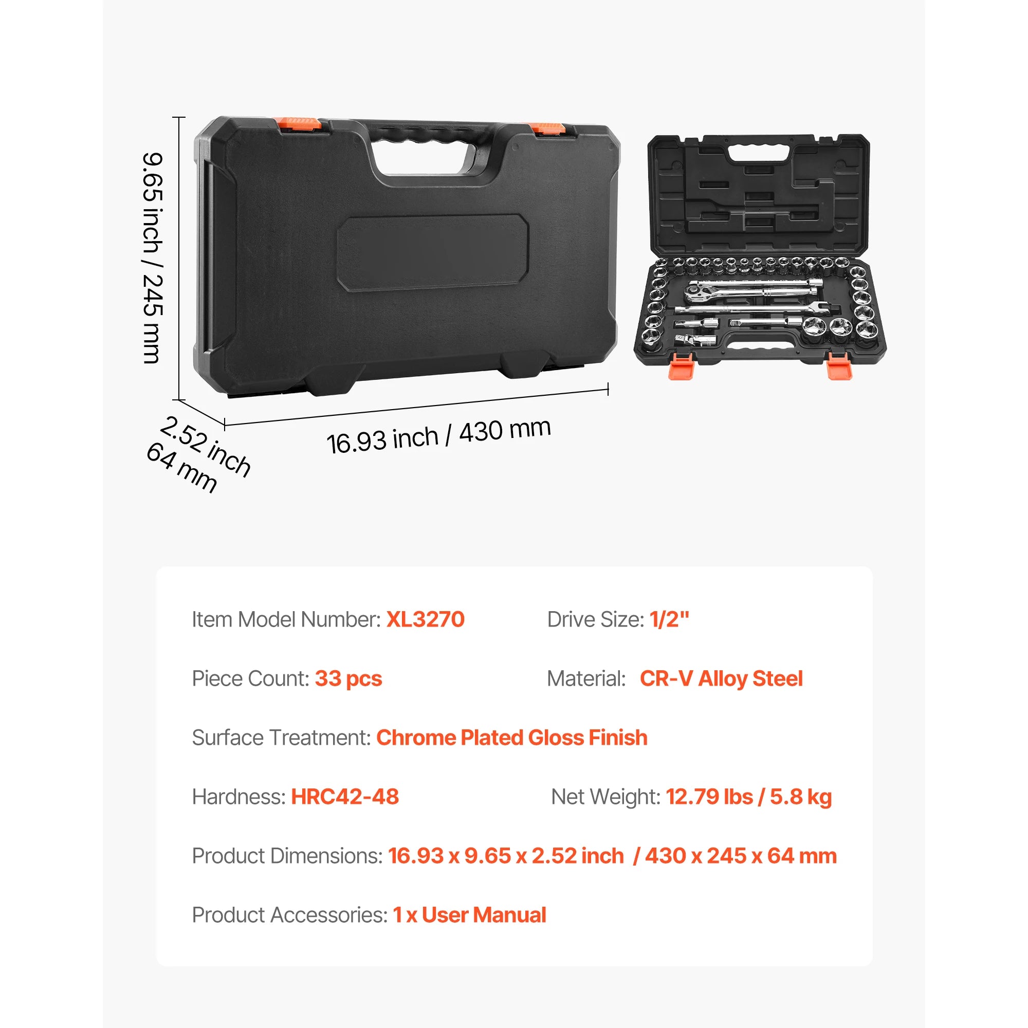 SucceBuy Socket Set 86 Pieces 3/8 1/4 1/2in Drive Socket and Ratchet Set SAE Metric Mechanic Tool Kit with Ratchet Wrench