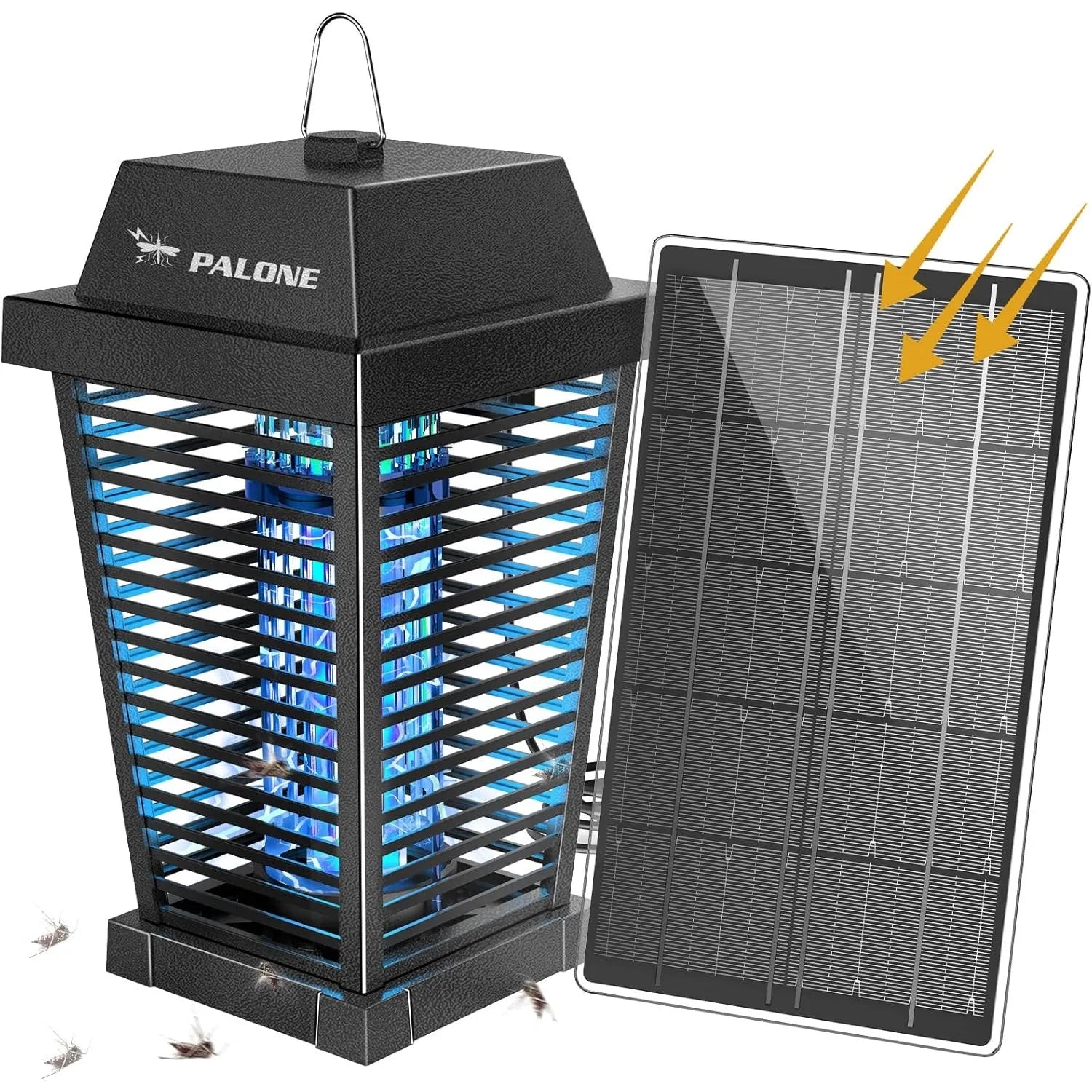 Solar Bug Zapper 4500V Electric Mosquito Zapper Outdoor,USB-C and Solar Panel Dual Charging Electric Zapper Racket with UV Light