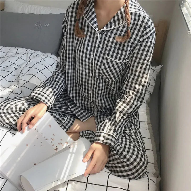 Women's Pajamas Set V-Neck Button down Top and Trousers Sleepwear Homewear Casual Nightwear Loungewear Autumn Winter Two-Piece - Smarsty