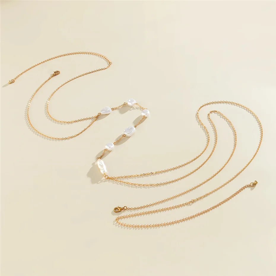 Boho Pearl Cross Chest Belly Chain Jewelry - Smarsty