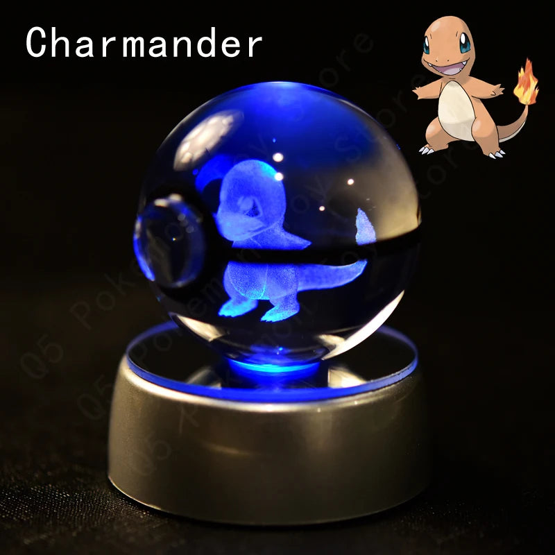 Pokemon Crystal Ball 3D Pikachu Mewtwo Mew Gengar Night Light Lamp Base Pokeball Crystal Pokemon Glass Ball Figure Birthday Gift - Smarsty