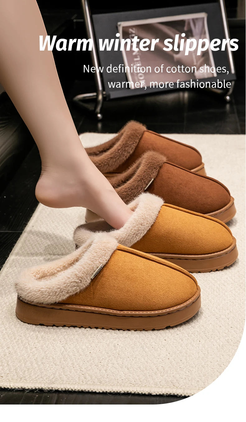 Women's Winter Slippers Non-Slip Indoor House Shoes, Plush Fleece Lined Warm Cotton Slippers with Soft Sole for Home Comfort - Smarsty