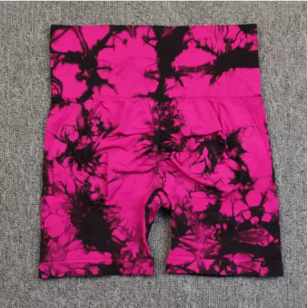 Tie-Dye Yoga Shorts for Women High Elastic Gym Shorts Push Up Sports Shorts Running Workout Fitness Women Short Sports Leggings - Smarsty