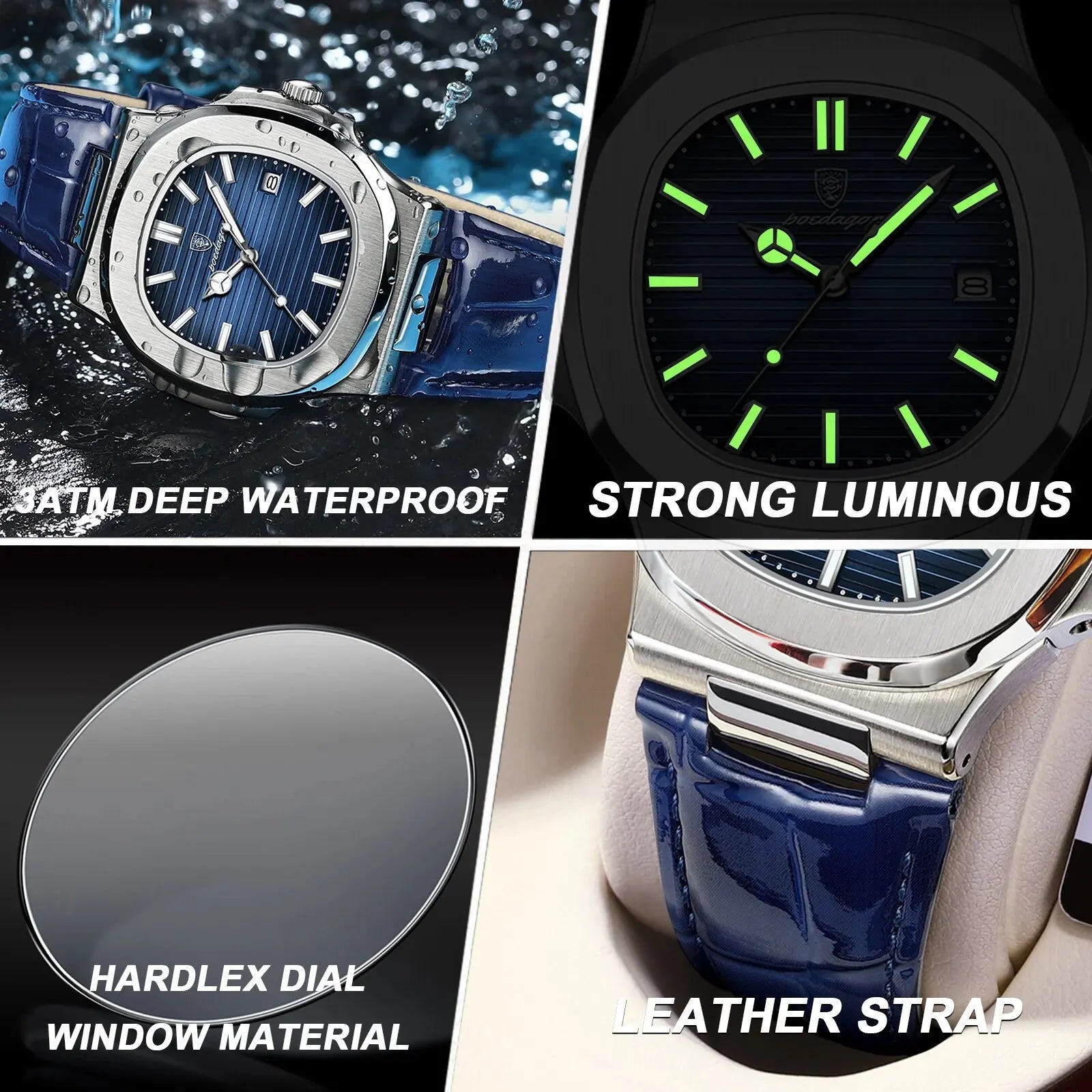 Luxury Waterproof Square Men's Quartz Watch with Luminous Dial - Smarsty