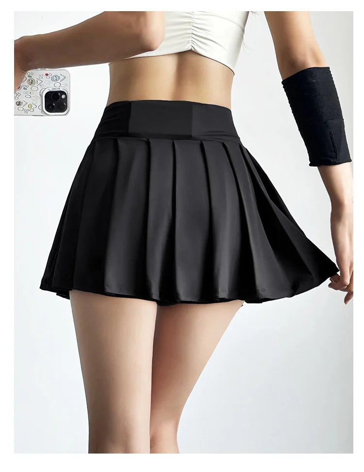 Sports short skirt women summer anti-walk yoga pants running fitness clothes quick dry breathable high waist pleated skirt - Smarsty