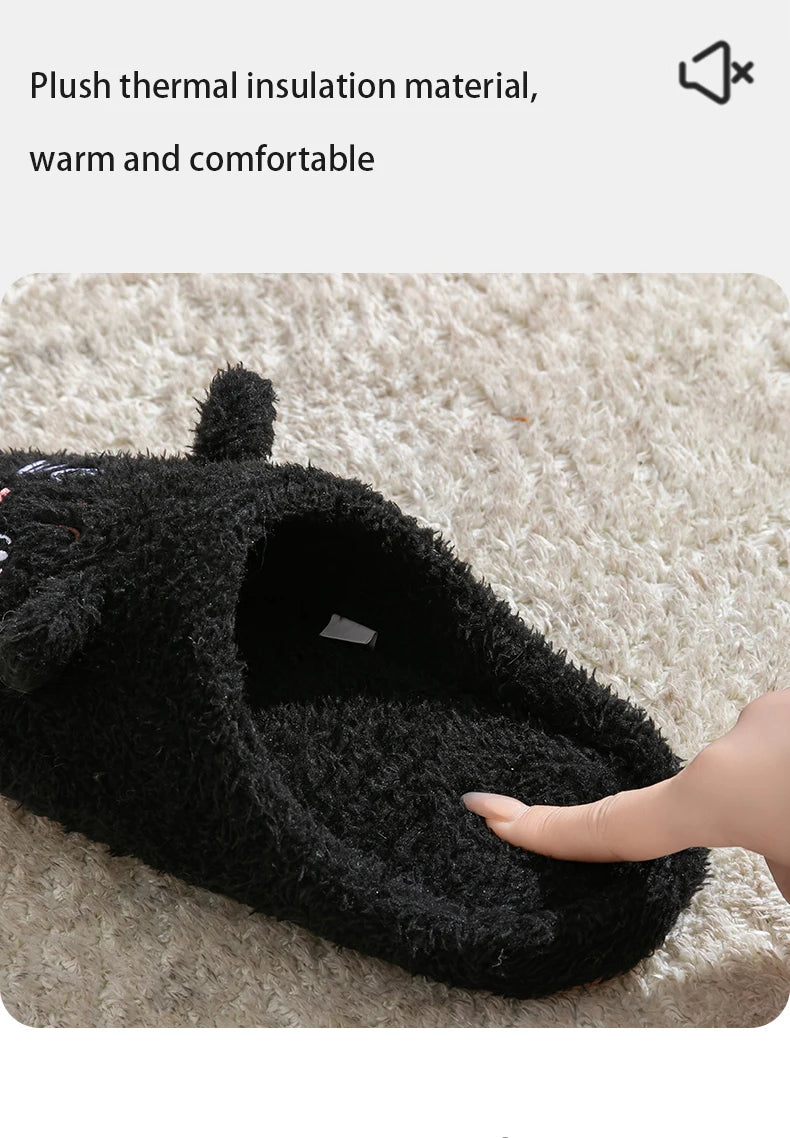Women's Cartoon Cat Plush Slippers Cozy Winter Bedroom House Shoes with Non-Slip Soft Sole for Indoor Comfort Home Warm Shoes - Smarsty