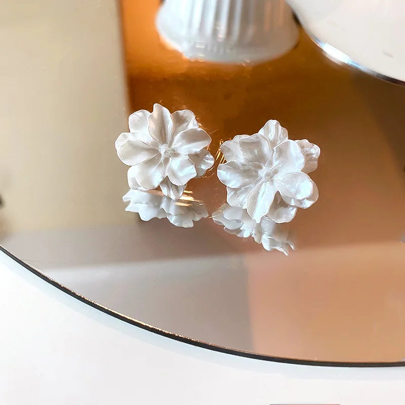 Acrylic Camellia Flower Stud Earrings Lightweight Bridal - Smarsty