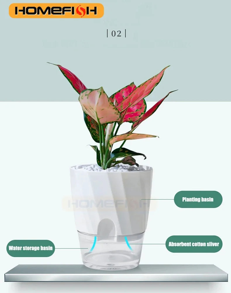 Lazy Hydroponic Flower Pot Automatic Water-Absorbing Flowerpot Transparent Double Layer Plastic Self Watering Planter Office
