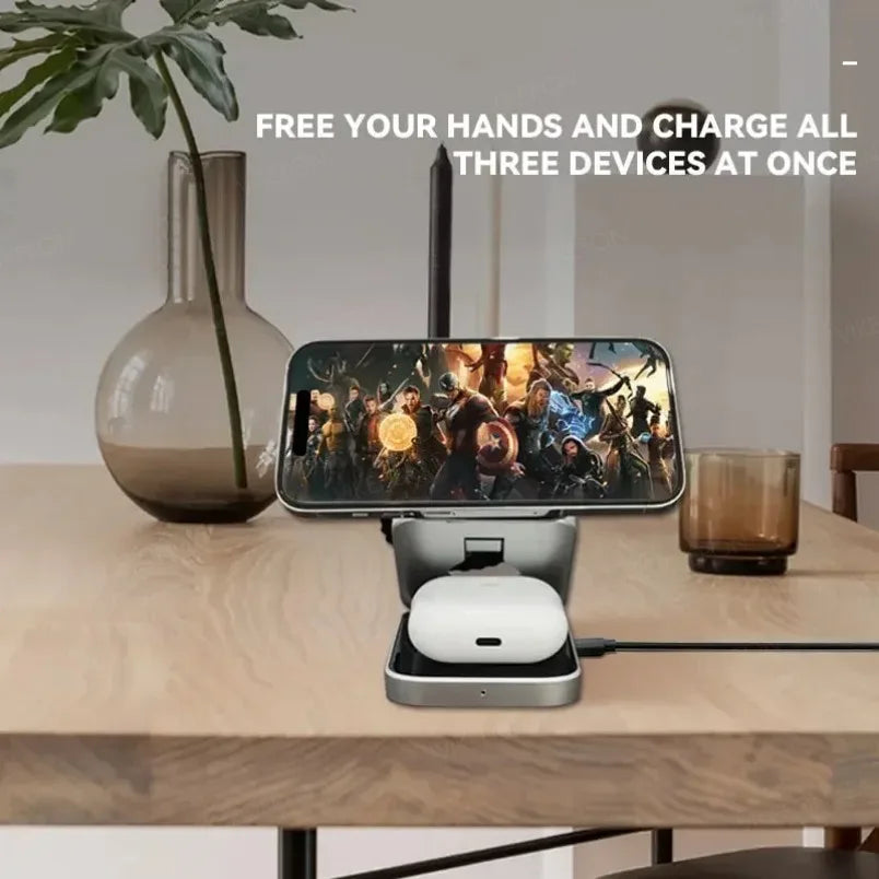 Foldable 3 In 1 Wireless Charger For iPhone And Watch - Smarsty