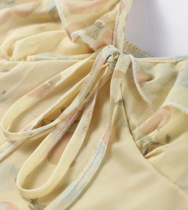 Summer Flower Printed Women's Sexy Low-cut Dress Sleeveless Backless Slim Sling Dresses 2025 Beach Vacation Lady Vestidos - Smarsty